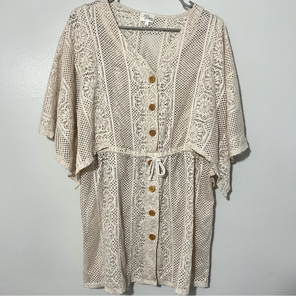 Ava James Crochet Kimono Dress Swim Cover Sz L